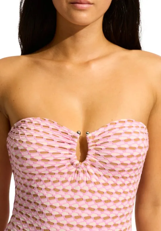 Seafolly Mala Ring Front Bandeau Swimsuit Blossom New