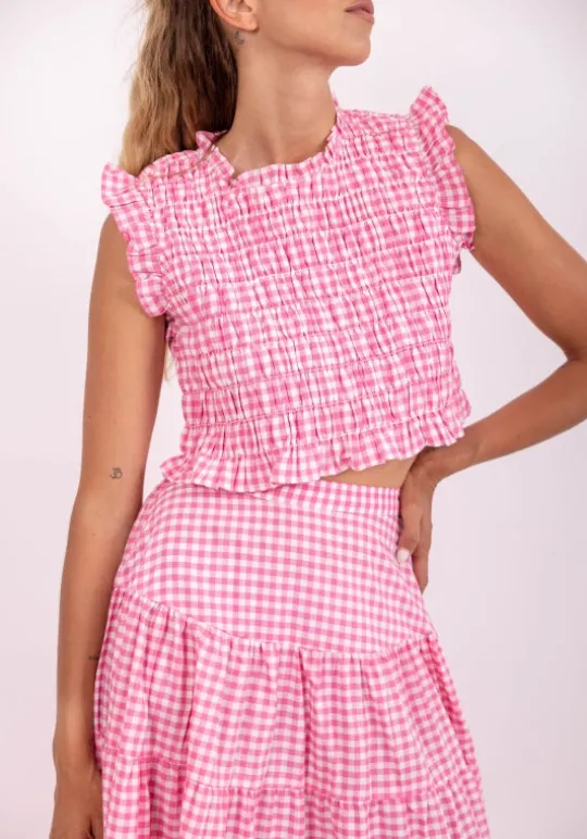 Sundress Malone Top Gingham Pink Fashion
