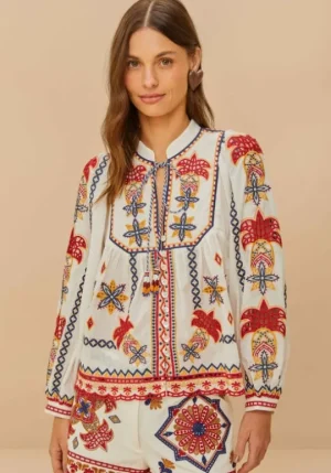 Farm Rio Marys Tiles Embroidered Blouse Best