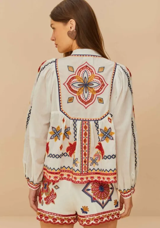 Farm Rio Marys Tiles Embroidered Blouse Best