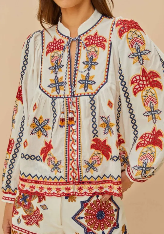 Farm Rio Marys Tiles Embroidered Blouse Best