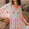 Juliet Dunn Mexican Embroidered V Neck Maxi Dress Mexican Embroidery Fashion