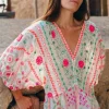 Juliet Dunn Mexican Embroidered V Neck Maxi Dress Mexican Embroidery Fashion