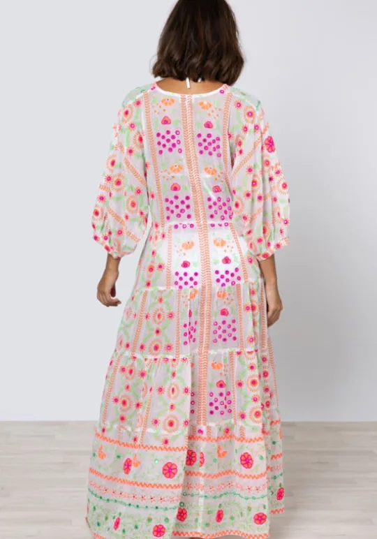 Juliet Dunn Mexican Embroidered V Neck Maxi Dress Mexican Embroidery Fashion