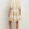Greek Archaic Kori Mini Dress with Triangle Embroidery Natural Outlet