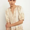 Greek Archaic Kori Mini Dress with Triangle Embroidery Natural Outlet