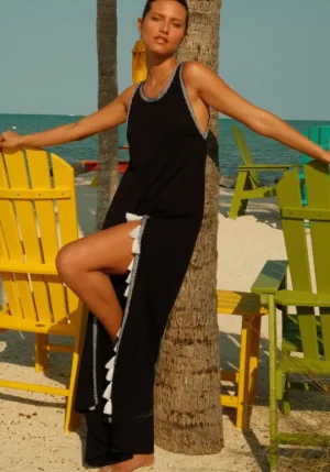 Pitusa Monochrome Tassel Slit Dress Black Sale