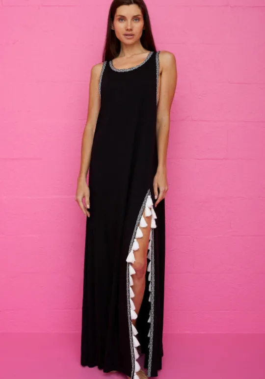 Pitusa Monochrome Tassel Slit Dress Black Sale