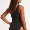 Seafolly One Shoulder Cut Out Swimsuit Black Best
