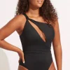 Seafolly One Shoulder Cut Out Swimsuit Black Best