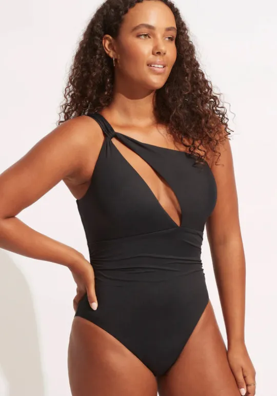 Seafolly One Shoulder Cut Out Swimsuit Black Best