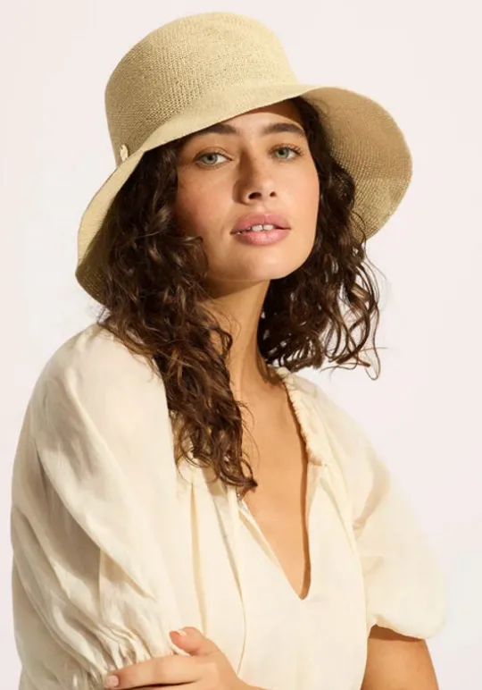 Seafolly Packable Raffia Bucket Hat Beige Clearance
