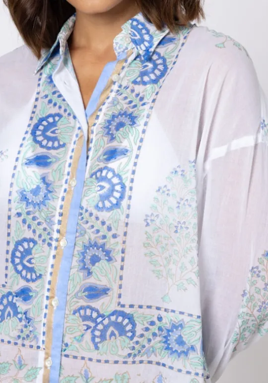 Juliet Dunn Paisley Block Print Shirt Periwinkle Best