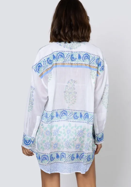 Juliet Dunn Paisley Block Print Shirt Periwinkle Best