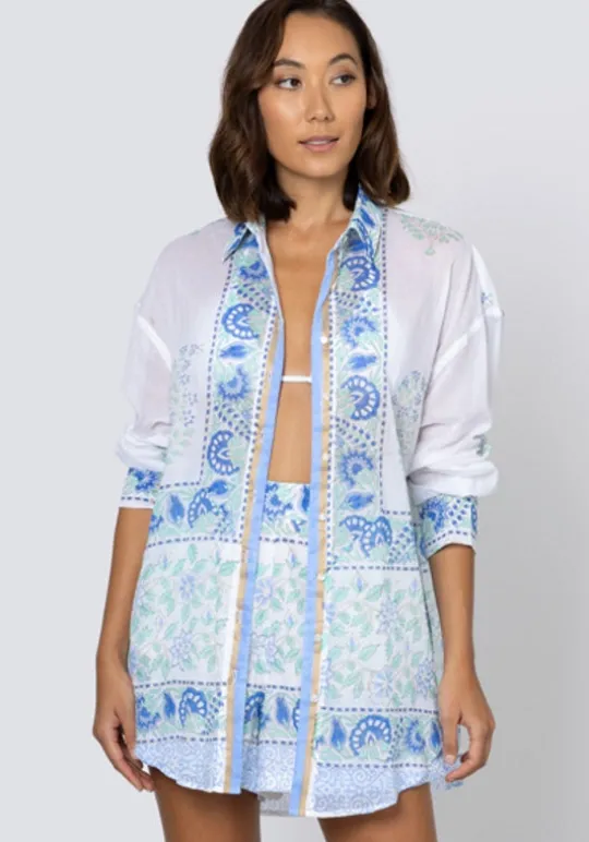 Juliet Dunn Paisley Block Print Shirt Periwinkle Best