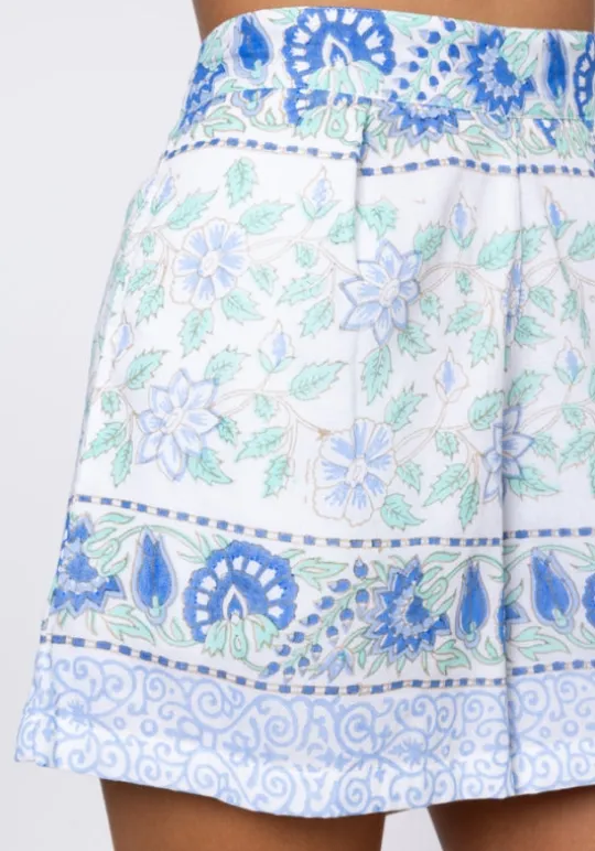 Juliet Dunn Paisley Block Print Shorts Periwinkle Online