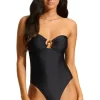 Seafolly Palermo Ring Front Bandeau Swimsuit Black Sale