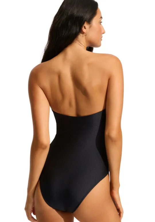 Seafolly Palermo Ring Front Bandeau Swimsuit Black Sale