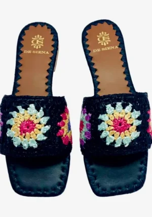 De Siena Palm Raffia Sandals Black Clearance