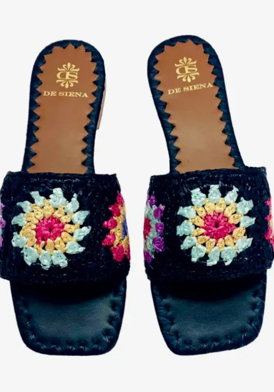 De Siena Palm Raffia Sandals Black Clearance