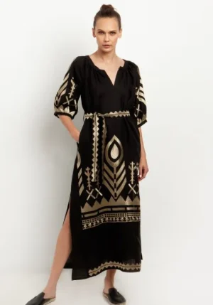 Greek Archaic Kori Peacock Maxi Kaftan Black Best