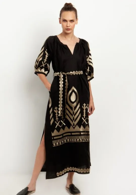 Greek Archaic Kori Peacock Maxi Kaftan Black Best