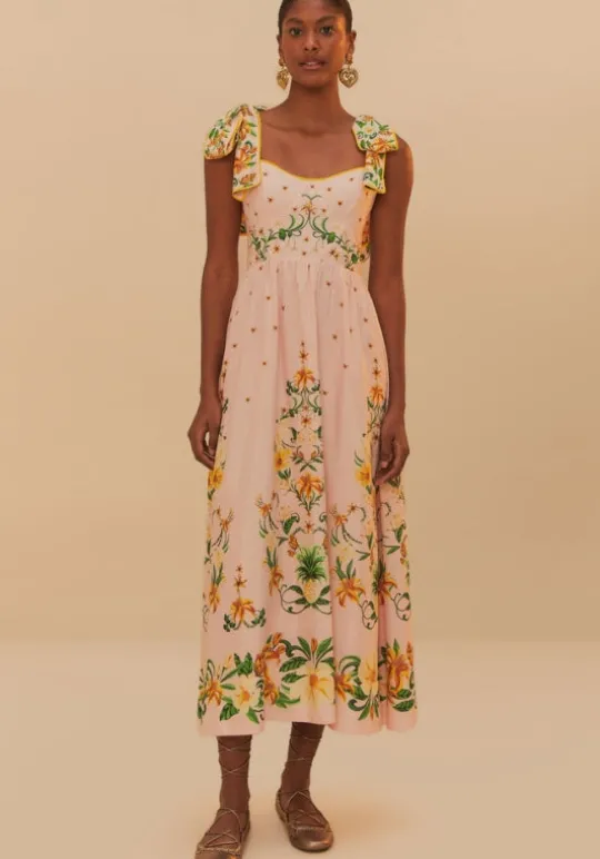 Farm Rio Pink Botanical Beauty Laces Midi Dress BotanicalBeautyPink Sale