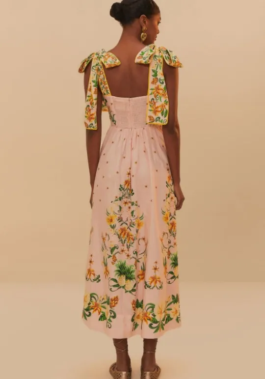 Farm Rio Pink Botanical Beauty Laces Midi Dress BotanicalBeautyPink Sale