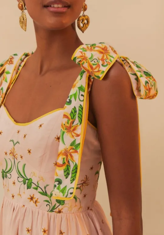 Farm Rio Pink Botanical Beauty Laces Midi Dress BotanicalBeautyPink Sale