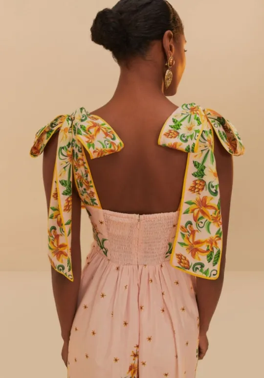 Farm Rio Pink Botanical Beauty Laces Midi Dress BotanicalBeautyPink Sale