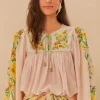 Farm Rio Pink Botanical Beauty Long Sleeve Blouse BotanicalBeautyPink Outlet