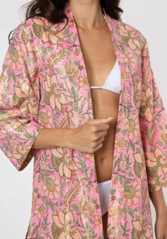 Juliet Dunn Short Kimono Pink Floral Online