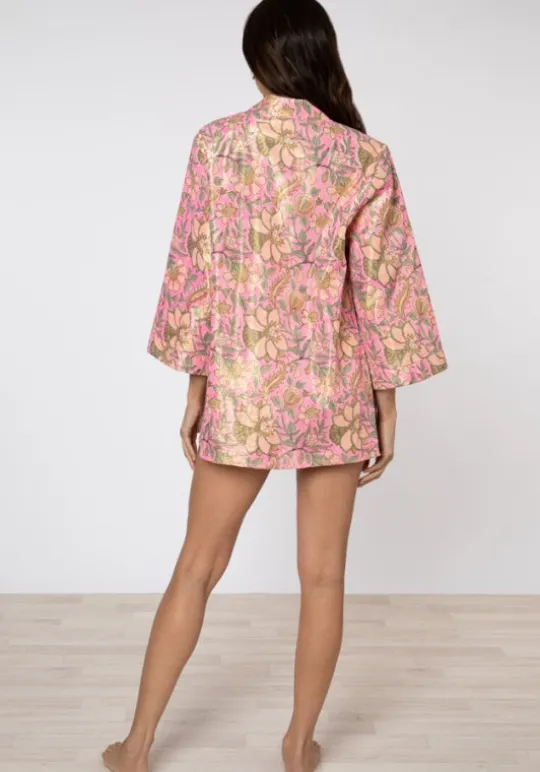 Juliet Dunn Short Kimono Pink Floral Online