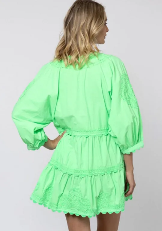 Juliet Dunn Poplin V Neck Mini Dress Apple Clearance