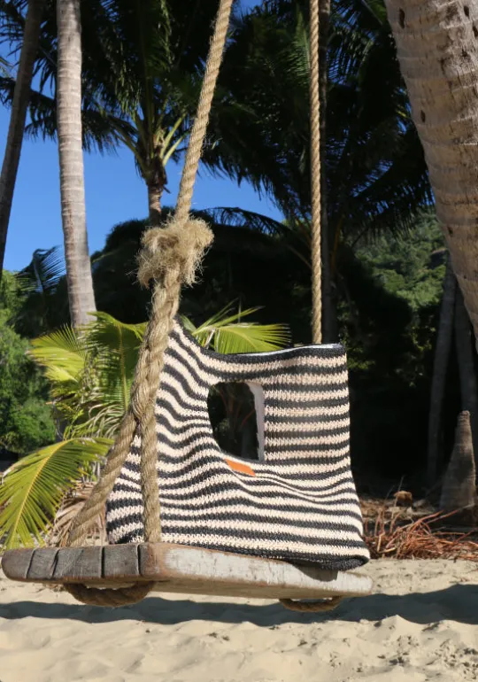 Seafolly Raffia Stripe Basket Bag Natural/Black Hot