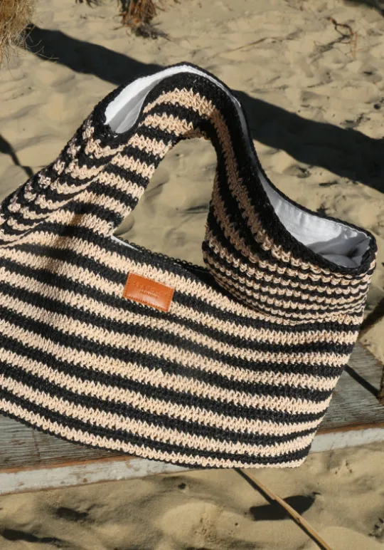 Seafolly Raffia Stripe Basket Bag Natural/Black Hot