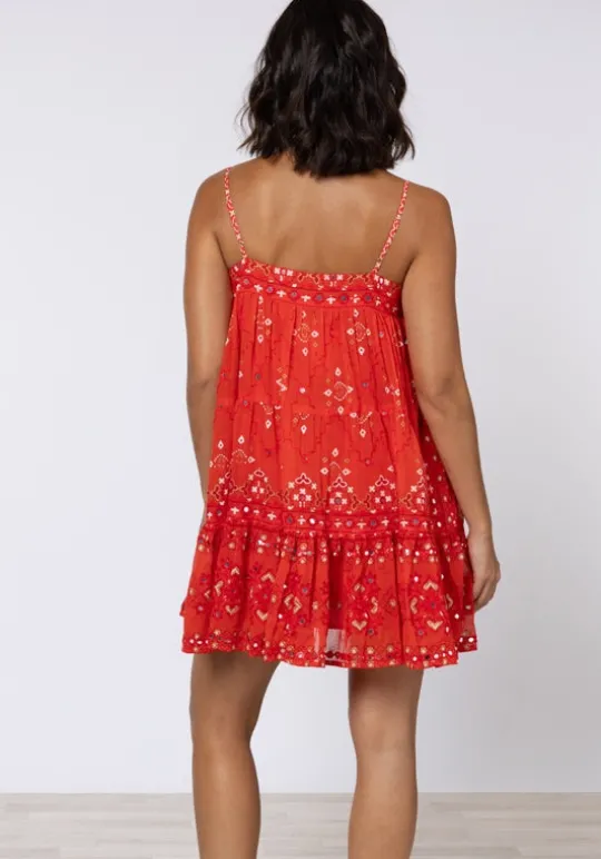 Juliet Dunn Mosaic Mini Dress Red Clearance