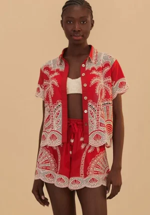 Farm Rio Palm Tree Shirt Red Hot