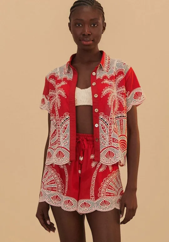 Farm Rio Palm Tree Shirt Red Hot