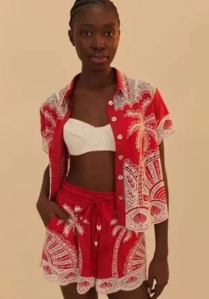 Farm Rio Palm Tree Shorts Red Outlet