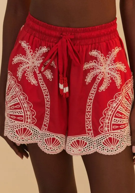 Farm Rio Palm Tree Shorts Red Outlet