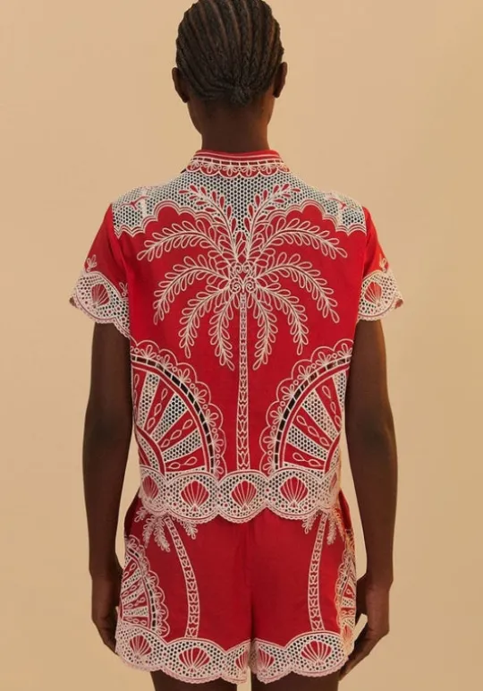 Farm Rio Palm Tree Shorts Red Outlet