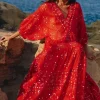 Juliet Dunn V Neck Mosaic Maxi Dress Red Fashion