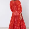 Juliet Dunn V Neck Mosaic Maxi Dress Red Fashion