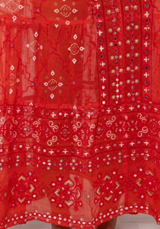 Juliet Dunn V Neck Mosaic Maxi Dress Red Fashion