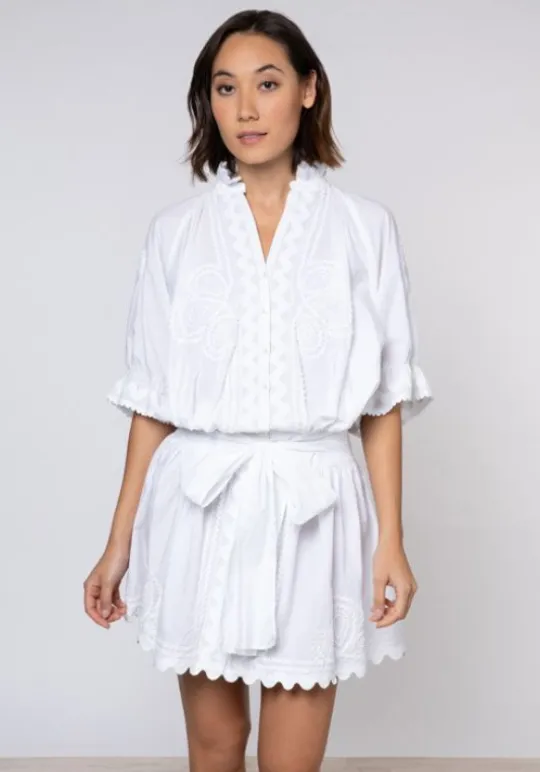 Juliet Dunn Ric Rac Blouson Dress White Hot