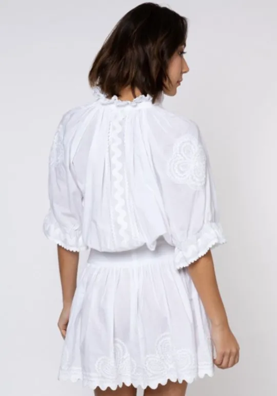 Juliet Dunn Ric Rac Blouson Dress White Hot