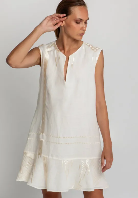 Greek Archaic Kori Roots Sleeveless Mini Dress Natural Clearance