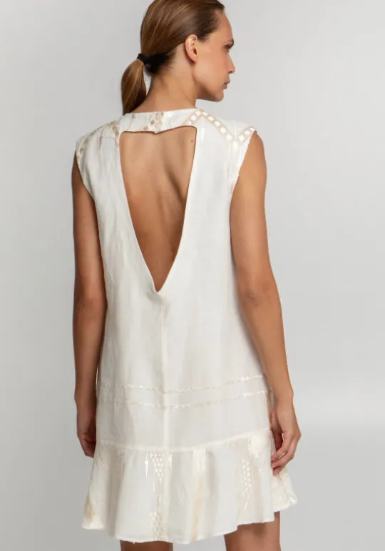 Greek Archaic Kori Roots Sleeveless Mini Dress Natural Clearance