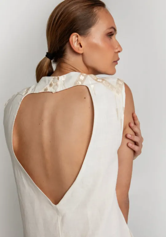 Greek Archaic Kori Roots Sleeveless Mini Dress Natural Clearance